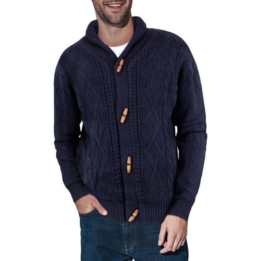X-Ray Men's Size L Blue Sherpa Cable Knit Shall Cardigan Sweater, NWT